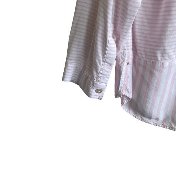 J Jill Women Tunic Top L‎ Pink Striped Button Up Rayon Coastal Preppy Beachy - Picture 5 of 15